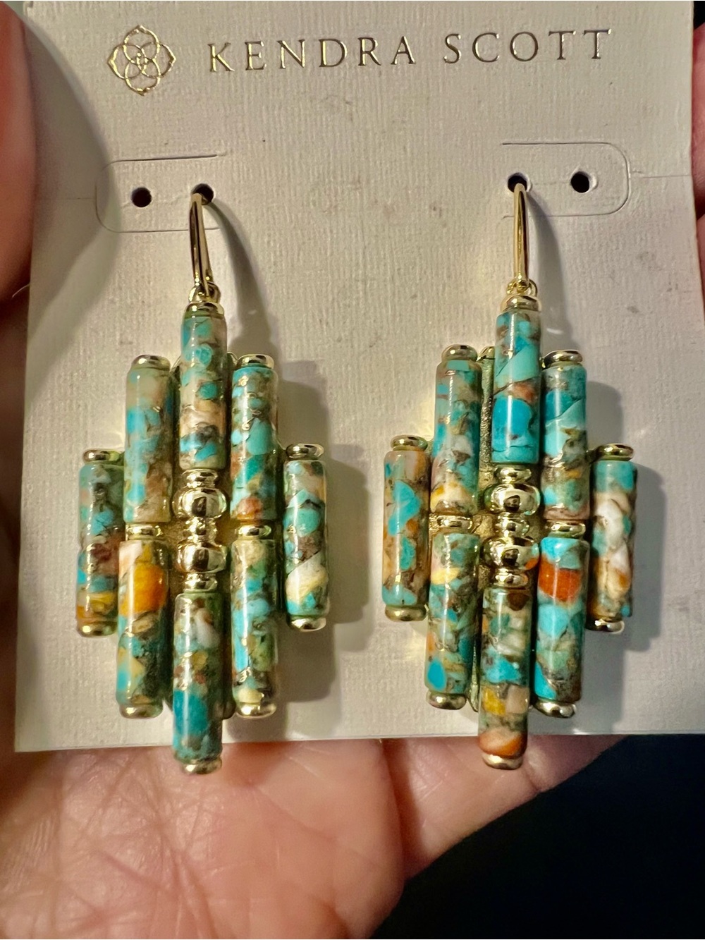 Kendra Scott Ember drop earrings in turquoise magnesite red oyster. HTF
